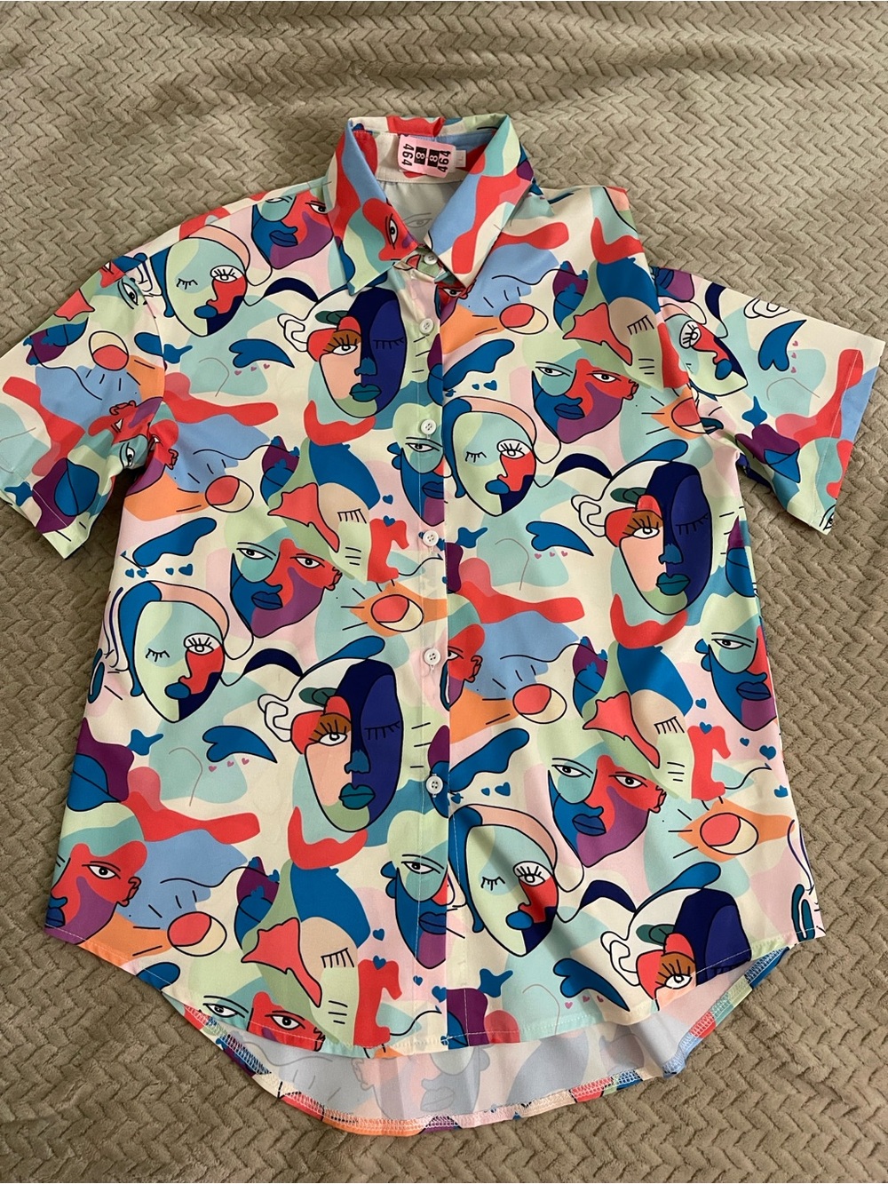 Colorful Abstract Face Short-Sleeve Shirt - Multicolor